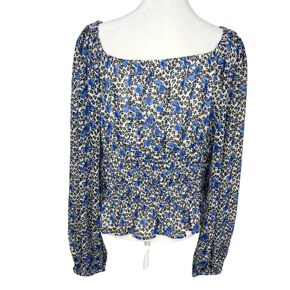 Express Blue Floral Long-Sleeve Cropped Blouse With Ruched Bust Size Large - Picture 4 of 15
